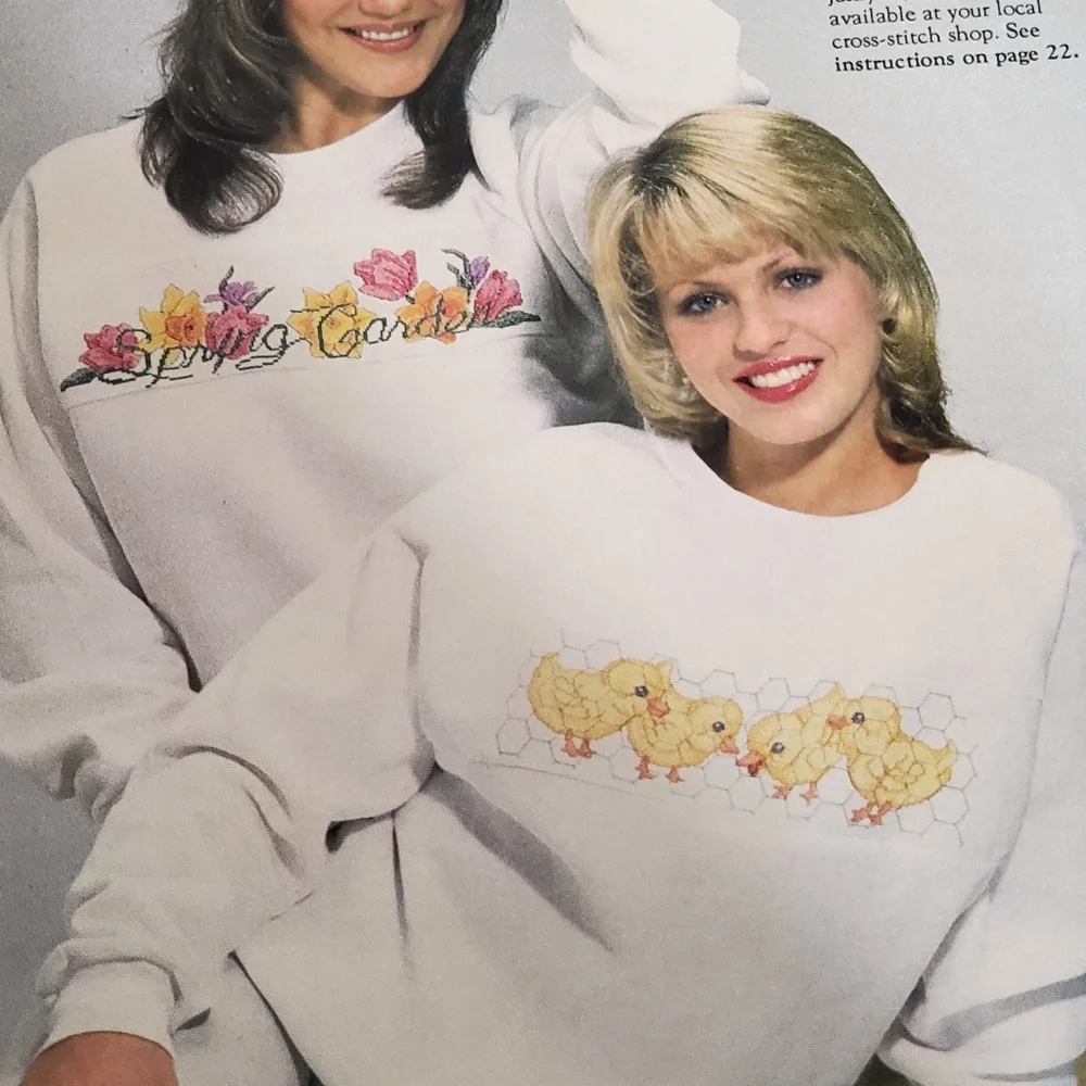 Womens Circle Counted Cross Stitch April 1990 Chick Pattern Windmill Daffodils
